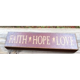 Primitive Wood Block BJ-9 Faith Hope Love 