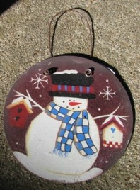 Metal Christmas Ornament 1113 - Tin Snowman Circle  