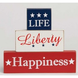 11539A Life Liberty Happiness set of 3 wood blocks