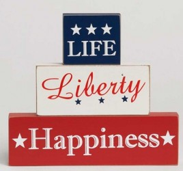 11539A Life Liberty Happiness set of 3 wood blocks