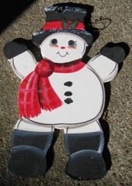 1185 - Snowman with Red scarf wood ornament 