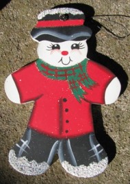 1186 - Red Snowman wood ornament 