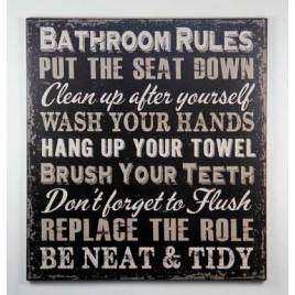  1423BRB - Bathroom Rules Black Wood Sign 