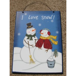 Wood Snowman Sign 2083 - I Love Snow!
