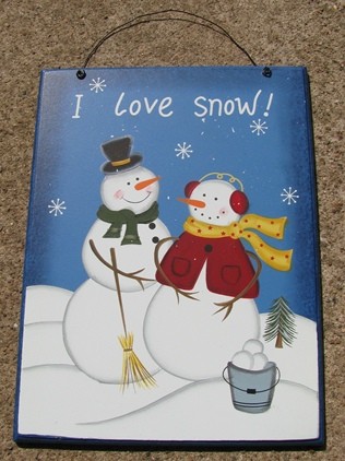 Wood Snowman Sign 2083 - I Love Snow!