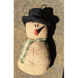 21010THGS-Burlap snowman ornament Top Hat and Scarf 