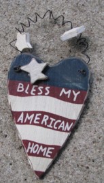 21685-Bless My American Home patriotic wood heart