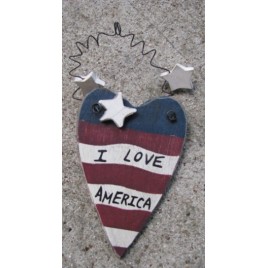21685- I Love America patriotic wood heart