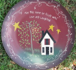 Primitive Wood Plate 2473M - May this Home be filled with Love and Laughter Burgundy