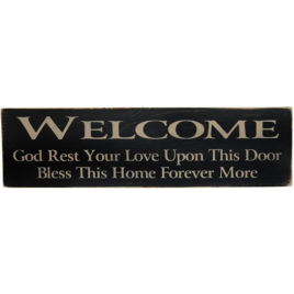 Primitive Wood Stencil Sign 2539- Welcome God Rest Your Love Upon This Door 