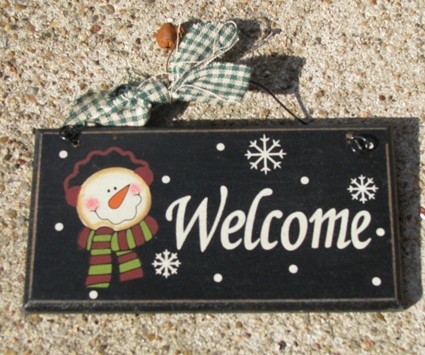 28927W - Welcome  snowman wood sign 