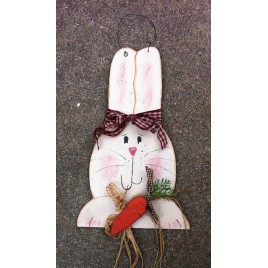 Primitive Country 300WBR Bunny Wall Hanging Burgundy Checkered Bow and Raffia