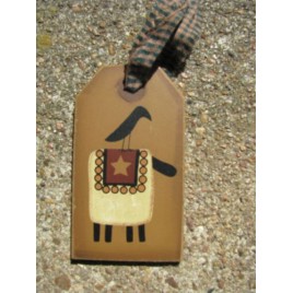 Primitive 31599S- Sheep Crow Wood Gift Tag