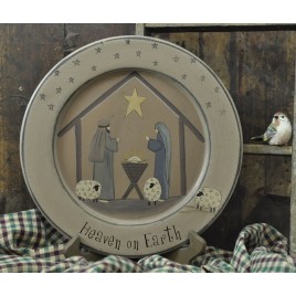 Primtive Wood Plate  32480-Heaven on Earth Nativity  