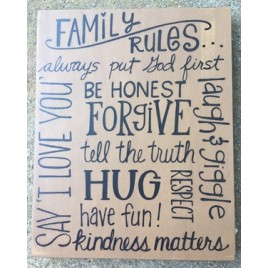 Primitive Wood Box Sign 32996 Family Rules  