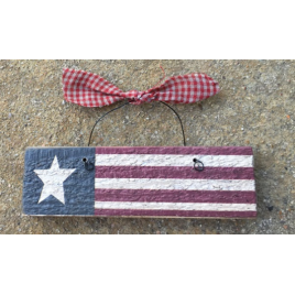 Primitive US Flag on wire with gingham Bow Ornament