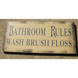 Primitive Wood Bathroom Sign 36907C-Bathroom Rules Cream 