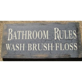 Primitive Wood Bathroom Sign  36907CB-Bathroom Rules Blue 