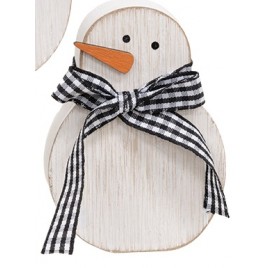       Distressed Wood Snowman with scarf - gingham ribbon Shelf sitter 37321A