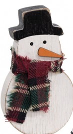 Distressed Wood Snowman with scarf - plaid Shelf sitter 37321C