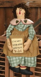 3D6048-Live Well Love Much Laugh Often Primitive Doll