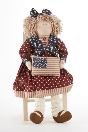 Cloth Primitive Doll 41405  Americana Doll Girl w/flag