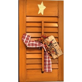  45316N - Wood Shutter Natural  with welcome tag, berries and gingham ribbon