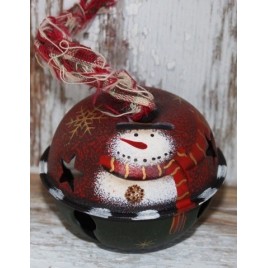 Christmas Ornament Snowman with Top Hat Red/Green Bell Metal 