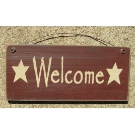 D4874W - Welcome Sign Burgundy  wood sign 