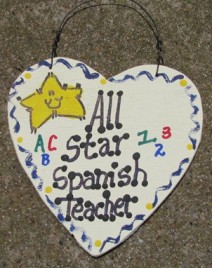 Teacher Gifts 5036 All Star Spanish Teacher Hand Painted Wood Heart