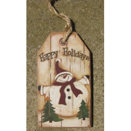 52082JS - Snowman Wood Gift Tag with Happy Holidays