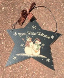  Primitive Wood 63238-Snowman Warm Winter Welcome Star Christmas Ornament 