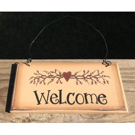 Primitive Wood mini Sign 64232W - Welcome with stars and berries 