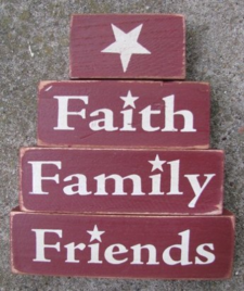 Primitive Wood Blocks 67701-Faith Family Friends set of 4/blocks