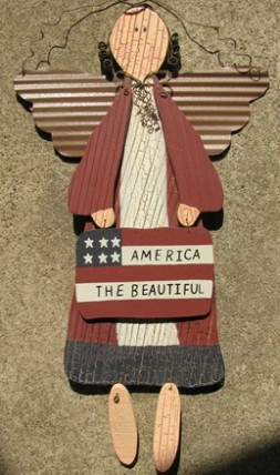 6983ATB-America The Beautiful wood angel with metal wings 