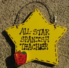 Spanish Teacher Gift Yellow Star w/Apple 7024  All Star Spanish Teacher