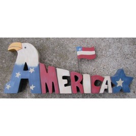704150 America, Eagle, Star & Flag Wood Block 