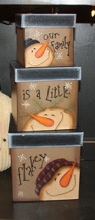 803028 Our family is a little Flakey snowman set of 3 nesting boxes 