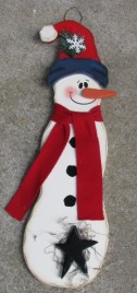 8363R-Red Scarf wood Snowman  with red hat 
