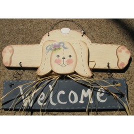 903RB - Welcome Rabbit Blue Banner wood sign 