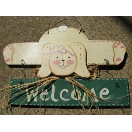 903RG - Welcome Rabbit Green Banner wood sign 