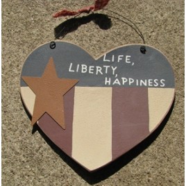 99108LLH Life Liberty Happiness wood heart 