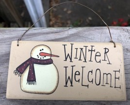 Gr357WW Snowman Winter Welcome mini wood sign 
