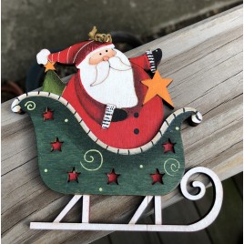 Wood Santa in a Sleigh Ornament 
