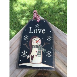  Primitive Wood Gift Tag 206-69483 Love Black Snowman Tag Ornament 