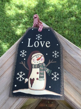  Primitive Wood Gift Tag 206-69483 Love Black Snowman Tag Ornament 