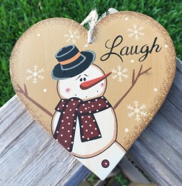 Primitive Wood Christmas  Ornament WL.23 Snowman Laugh Heart 