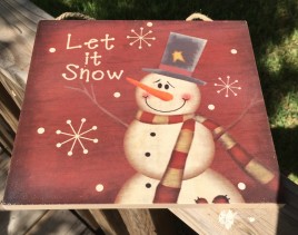 Christmas Decor 2424 Primitive Wood Hanging Snowman Let it Snow Sign