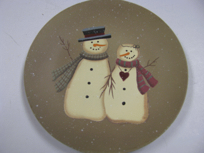 NEW-6 Mr. & Mrs. Snowman Wood Plate