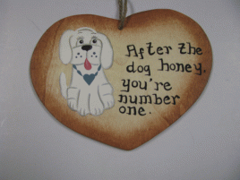WD286A - After the dog Honey you#1 Dog Wood Heart Hangs by Jute 